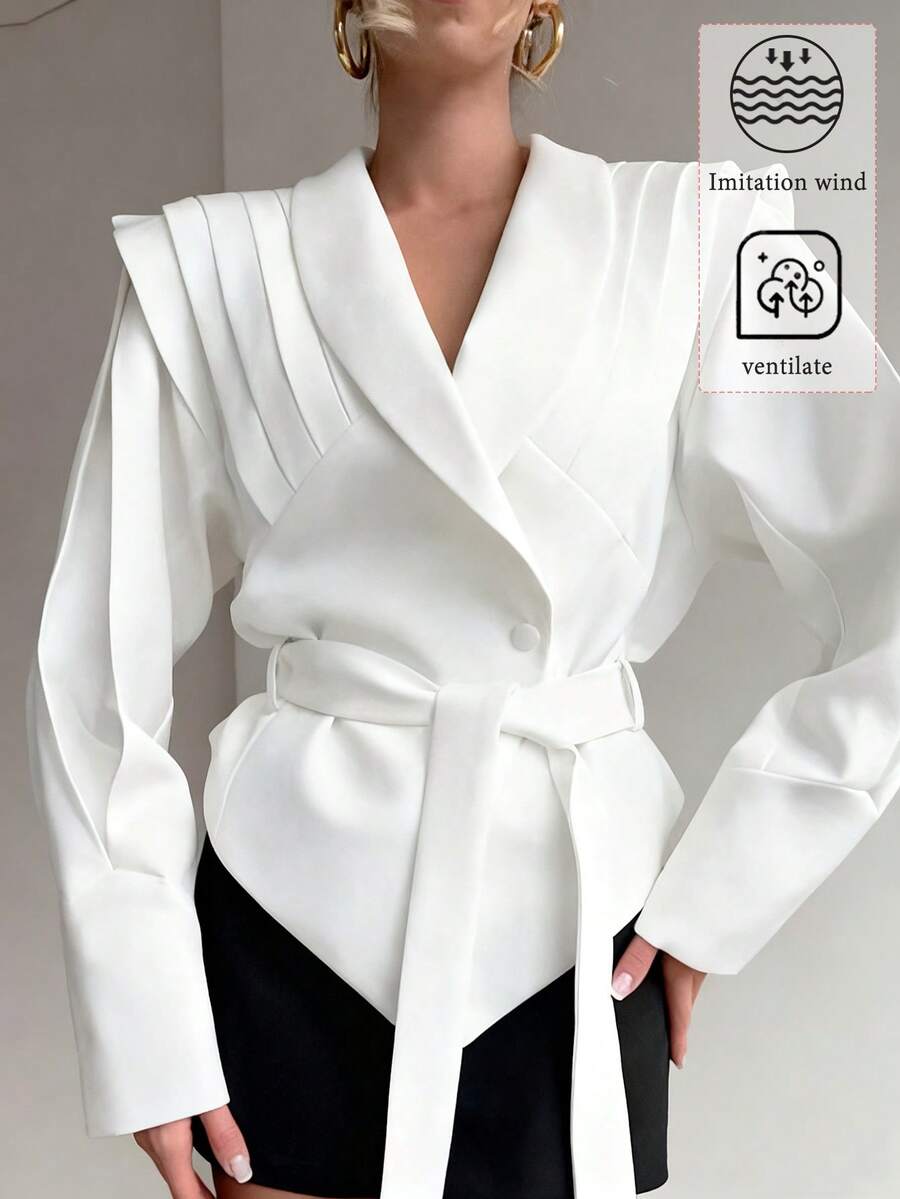 Elegant High-End Lass Waistband Short Jacket At - White - View 1