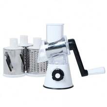 3-In-1 Rotary Cheese Grater & Vegetable Slicer, Mandolin Slicer With Detachable Blades, Built-In Storage Box, Waffle Cutter With Comfort Handle, Strong Suction Base & Nut Chopper, All-In-One Multifunctional Kitchen Gadget - White - View 3