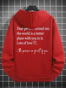 K-GLORY Men's Casual Versatile Healing Warm Slogan Print Kangaroo Pocket Hoodie Sweatshirt, Suitable For Couples, Autumn/Winter - Red - View 6