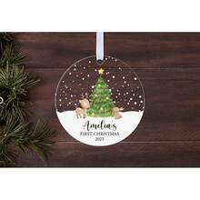 Personalised Baby First Christmas 2025 Decoration, Custom Babies 1st Tree Ornament Keepsake Gift Acrylic Bauble.