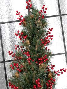 5/15/30 件圣诞节家居装饰冬青财富 12 头红色水果仿真人造红色浆果茎浆果采摘冬青浆果树枝圣诞树装饰插条桌面中心花瓶插条圣诞花环 DIY 配件