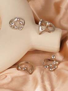 4 Stücke kreatives Wassertropfen Design stapelbarer geometrischer Ringset für Frauen, täglicher Gebrauch, Partys, Geschenke