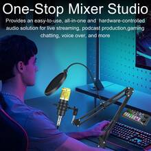 Podcast Equipment Bundle Audio Interface, DJ Mixer, BM-800 Condenser Microphone, Studio Equipment With Mic Arm, Streaming, Voice Over, Singing, PC - Black - View 9