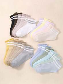 1/5/10/20 Pairs Women's Casual Colorful Striped Short Socks - Multicolor - View 3