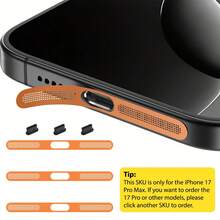 ZYONS 3+3 件套金属扬声器防尘网（3 件 - 多色）+ Type-C 防尘塞（3 件 - 黑色），兼容 17 Pro Max/17 Air/16 Pro Max/16/15 系列，采用耐用金属材质，提供黑色/银色/宇宙橙/金色/绿色/红色/蓝色/紫色/沙漠钛色可选，包含 Type-C 防尘塞、Type-C 接口盖和防尘塞。 - 3+3 - 查看 18