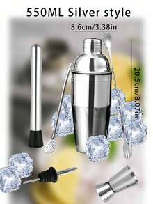 6 件套鸡尾酒调酒工具套装，不锈钢酒吧工具套件，波士顿调酒器，饮料搅拌器，带捣碎器、勺子、量酒器、过滤器 - 混色 - 查看 10