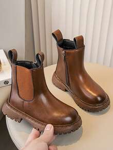 Toddler Kids Leather Chelsea Boots Boys Girls Ankle Boots With Zipper And Elastic Side