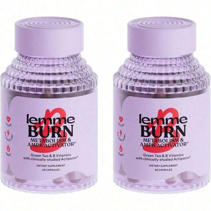 Lemme Burn – Belly Fat & Metabolism Booster Men & Women – AMPK Activator With Actiponin ® Gynostemma, Green Tea Extract, B6 & Methyl B12 – Clean Energy & Fat Loss Support – 60 Veg Capsules (Pack Of 2) - 1 BOTTLE - 查看 1