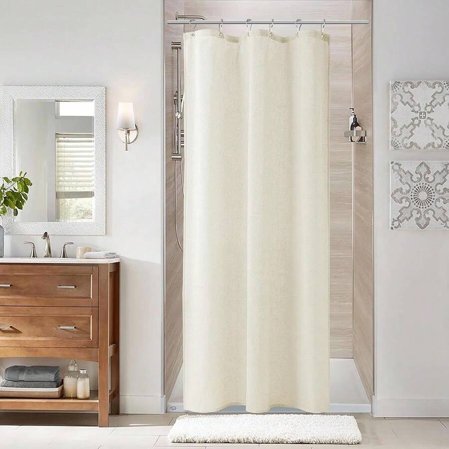 Ivory Linen Shower Curtain, Cloth Textured Fabric Shower Curtain Set With Hooks, Simple Elegant Modern Farmhouse Country Ultra Thick Bath Curtains For Bathroom,Water Repellent,36x72{"Color_name":"Ivory","Size_name":"36\"Wx72\"L(Packof1)"} - 多色1 - 查看 1