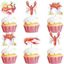DCheereveal 24Pcs Watercolor Crawfish Cupcake Toppers Lobster Shaped Cake Decorations Ocean Sea Animals Theme Birthday Baby Shower Party Plies - As Pic - View 1