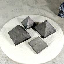 Hand-Carved Black Schungite Pyramid Crystal | 6-Sided Point Mineral Ornament For Home Decor & Spiritual Gifts, Natural Amplifier, Protection, Elegant Tabletop Display, Spiritual Decoration, Faceted Edges, Unique Geometric Shape