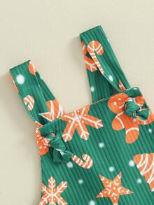 Toddler Baby Girl Christmas Outfit Gingerbread Man Suspender Romper Jumpsuit Overalls Bell Bottom Pants Fall Clothes