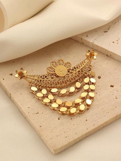 1 pieza Broche de borla de cadena hecho a mano con cristal y baño de oro de aleación de cobre vintage, adecuado para bodas, celebraciones y regalos