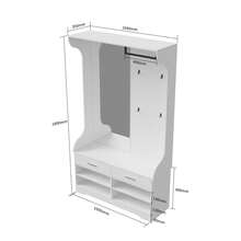 Appendiabiti da ingresso con scarpiera, set appendiabiti da ingresso con specchio, 4 ganci appendiabiti, 1 asta appendiabiti, 2 cassetti, appendiabiti da ingresso (bianco, 104 x 35 x 180 cm)