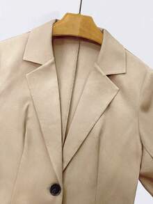 Women's Elegant Lightweight One Button Blazer - Camel - View 4