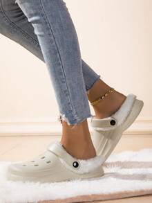 新款女士花园鞋，可调节宽松平底鞋，卧室/旅行/沙滩毛绒拖鞋，包趾拖鞋 - 米色 - 查看 5