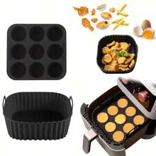 2pcs Silicone Air Fryer Liners, Muffin Pan - Reusable Non-Stick Baking Mats With Cupcake/Square Molds, Fit For Instant Pot/Air Fryer Oven, Easy Release & Clean, Compatible With Mini Frittatas, Tarts, Quiches (Black) - Multicolor - View 9