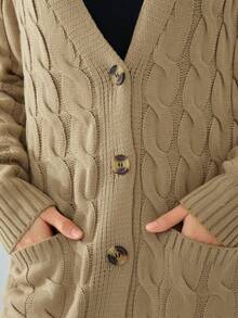 Female Cardigan, Solid Color Long Sleeve Sweater Knitted Coat With Pockets For Spring Fall, S/M/L - 卡其色 - 查看 5