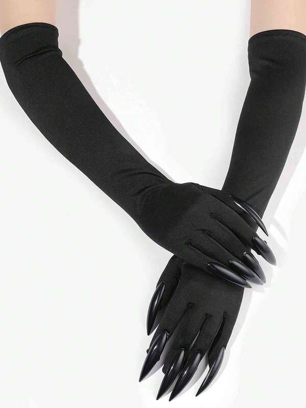 1 Paar Halloween Hexen Handschuhe mit langen Fingernägeln, Hollowen Cosplay Handschuhe mit langen Krallen für Aufführungen und Kostüme