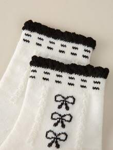 5 Pairs Of Children's Socks, Bow Diamond Checker Square Checker Pattern Girls Four Seasons Style Cute Casual Elegant Style Of Daily Travel To School Can Wear Children's Mid-Tube Socks. - Multicolor - View 11