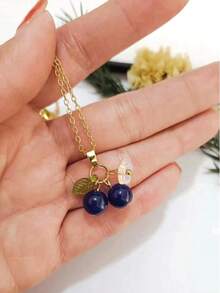 1pc Blueberry Fruit Glass Pendant Necklace For Women, Delicate Minimalist Chic Clavicle Chain - Necklace - View 3