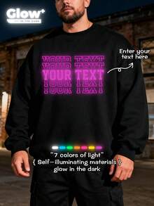 Glow In The Dark ,Customized Personalized Men's Plus Size Glow-In-The-Dark Round-Neck Sweatshirt. Multiple Text Options Available. Simply Upload Your Image To Get It. A Fashionable Endy Choice. - Black - View 7