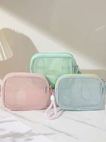 1 Pc Mesh Makeup Bag, High Appearance Level, Dopamine Pearl Zipper, Large-Capacity Storage Bag