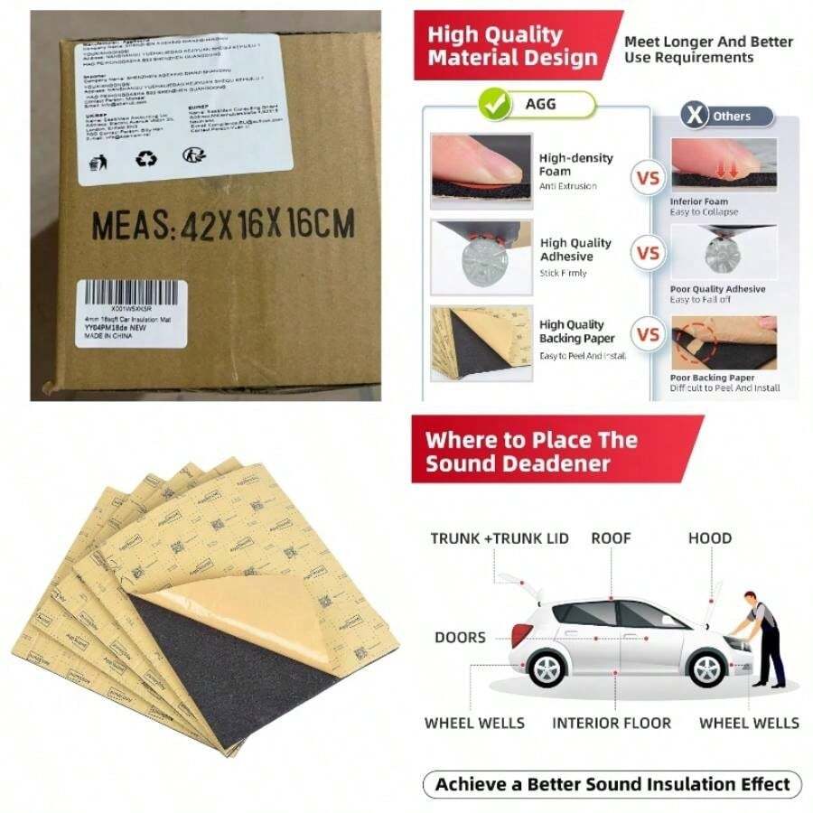 157mil 18sqft Roll Pack Universal Sound Deadener - Closed Cell Foam Noise Deadening Material with Aluminum Foil TapeCar Trim Removal - Heat Shield Insulation Dampening - 7sqft-5 Piezas - Ver 1
