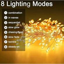 Copper Wire Fairy Lights, USB Powered With Remote Control/Solar Powered Outdoor Lights, LED Outdoor Waterproof Solar Lights String, 8 Modes Firecracker Balcony Lights, Curtain Lights, Fairy Lights, Suitable For Balcony, Party, Living Room, Wedding And Christmas Decoration - Firecracker Lantern - View 9