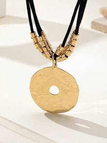 1 Peça Colar Vintage com Pingente de Textura de Metal Exagerada e Cordão Preto Sobreposto, Versátil para Uso Diário e Ocasiões