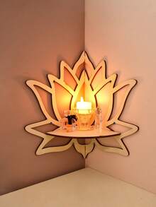 1pc Creative Minimalist Wall Mount Display Rack (Nails Not Included), Black Minimalist Butterfly & Lotus Shaped Wall Decor Hanging Piece, DIY Assemble Wooden Small Storage Rack, Suitable For Wall Decor Corner, Living Room Display, Holiday Decoration - Black - View 10