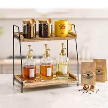 2-Tier Wooden Counter Organizer Storage Rack, Multi-Purpose Standing Shelf For, Coffee Station, Kitchen, Office, Spice & Dressing Table Storage - Brown - View 9