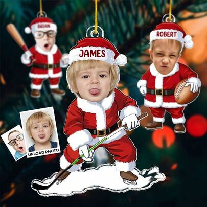 1pc/3PCS/5PCS Christmas Custom Christmas Ornament - Personalized Photo Santa Claus Decoration With Hanging Loop, Custom Name/Text, Durable Acrylic Holiday Decor For Tree, Home, Party - Birthday, Anniversary, Pet Memorial Gift - No Electricity Needed, Easy Hang Decoration, Christmas Decorations, Festive Home Accent, Playful Design, Highquality Print, Best For Christmas