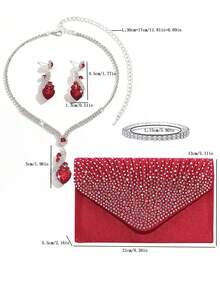 4-częściowy zestaw damskich, modnych, uniwersalnych, eleganckich, kryształowych torebek wieczorowych, naszyjników, kolczyków i bransoletek, akcesoriów imprezowych