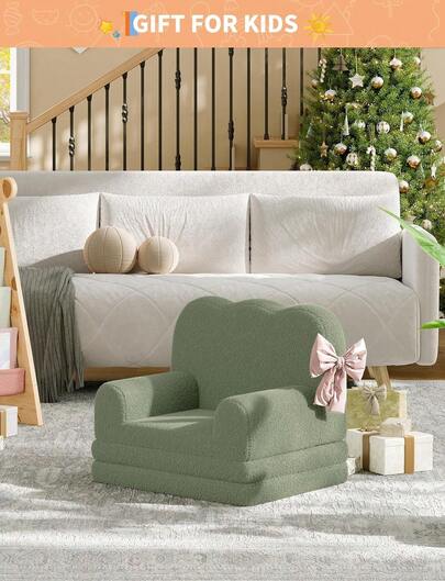 Meiyiu Children's Sofa 2-In-1 Convertible Teddy Wool Fabric Children's Sofa Chair Children's Soft Folding Sofa Lounge Chair Children's Game Room Comfortable Children's Sofa Bed