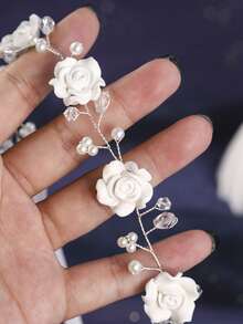 1pc Bridal Wedding Headpiece With Pearl Decor Flower Hairband Brides Stylish Hair Accessory For Wedding And Special Occasions - White - View 11