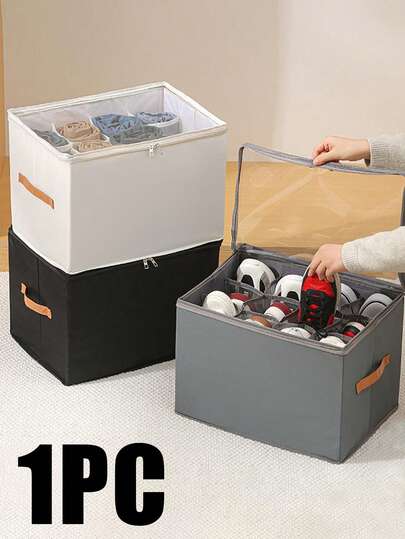 1 pieza Organizador de zapatos plegable de tela Oxford con tapa - Caja de almacenamiento a prueba de polvo para zapatos, ropa y accesorios - Solución de organización del hogar versátil, forma rectangular, cierre con tapa abatible, material Oxford duradero, organizador de almacenamiento de zapatos