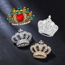 1pc Elegant Crown Design Rhinestone Encrusted Zinc Alloy Brooch, Vintage Palace Style Fashion Accessory Suitable For Women To Wear On Coats, Dresses, Bags, Hats In Autumn/Winter Occasions And Parties Christmas Gift