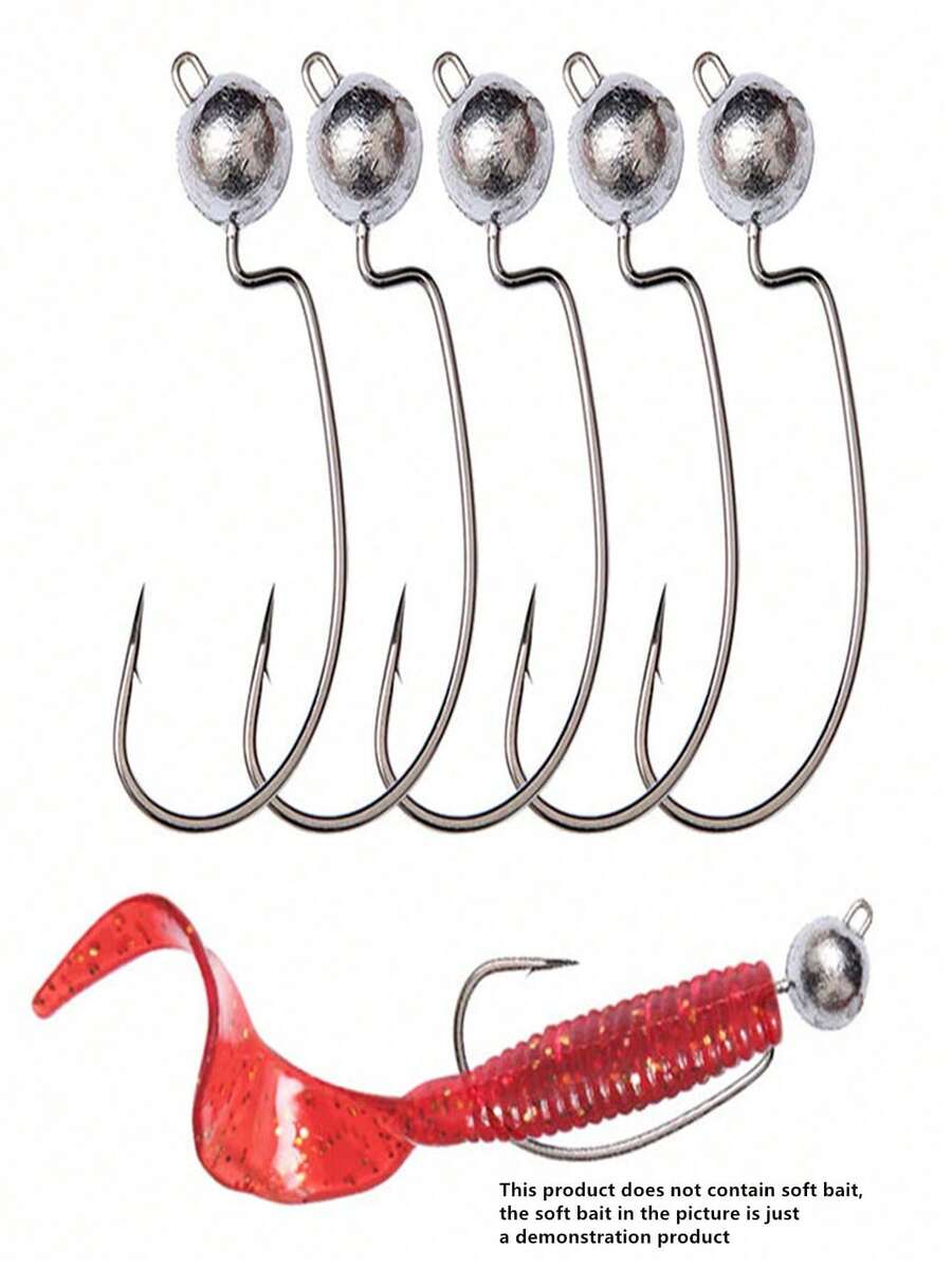 10 piezas de anzuelos con cabeza de plomo para cebo blando, con espiga curva de barriga ancha y fondo antiatasco, adecuados para accesorios de pesca
