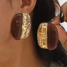 Mydear 1 Pair Elegant Vintage Geometric Alloy & Resin Stud Earrings, Suitable For Women's Daily Wear