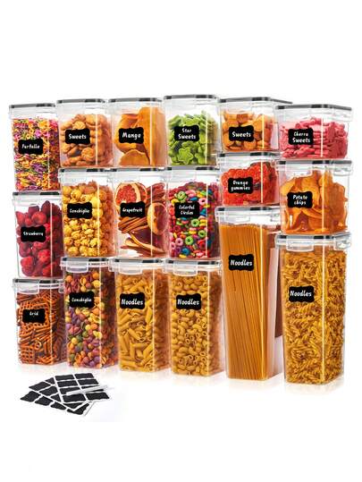 6/24-Pcs Food Storage Containers With LIDS, Clear Food Jars, Moisture-Proof Sealed Crisper, For Cereals, Rice, Pasta, Tea, Nuts And Coffee Beans, Plastic Food Storage Jars, Household Kitchen Items