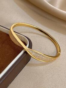 1pc Geometric Cross Bangle Bracelet Golden Bangle Bracelet For Women Elegant Stackable Bracelet For Daily Party Jewelry Birthday Christmas Gifts - Multicolor - View 3