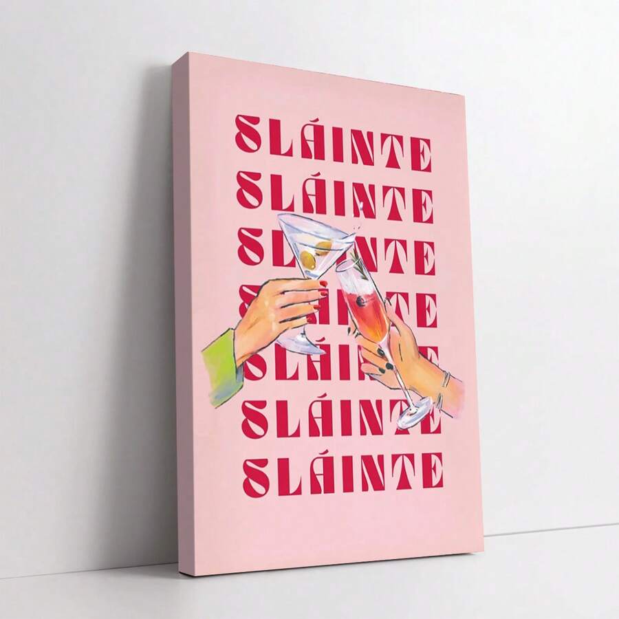 1pc Vintage Irish Cheers Bar Cart Wall Art - "Slainte Slainte Slainte" Cocktail Print, Unframed Canvas Poster For Home, Living Room, Bedroom Decor, Perfect Gift For Irish Expat Friends, Irish Home Decor - Multicolor - View 1