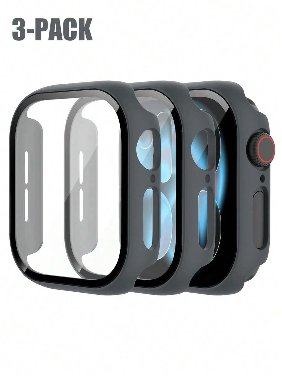 3Pcs Sports And Leisure Watch Case, Compatible With Apple Watch, Drop-Resistant And Scratch-Resistant, Ultra-Thin Tempered Glass Film, Integrated With PC Case, Compatible With Apple Watch Series Ultra/SE/11/10/9/8/7/6/5/4, 40/41/42/44/45/46/49 Mm, Easy To Replace, Men's And Women's Watch Case - Space Gray + Space Gray + Space Gray - View 1