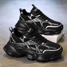 WANWEISI 男士渐变激光图案运动鞋 - 透气网布鞋面和EVA鞋底，舒适低帮系带跑步鞋，多功能休闲鞋，透气耐穿，适合跑步、徒步、户外运动、日常穿着和健身房穿着 - 银色、白色、黑色可选，非常适合搭配休闲牛仔裤和运动装。 - 黑色 - 查看 3