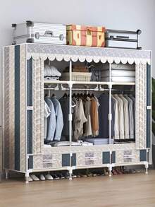 1pc Large Capacity Portable Wardrobe, Elegant Design, Easy Assembly, Steel Pipe Frame Organizer With 3 Drawers And Separate Hanging Area, Suitable For Storing Clothes And Daily Items, Applicable For Home, Room, Apartment, Bedroom, All-Season Clothing Storage Cabinet - Multicolor - View 3