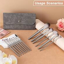 Brochas de Maquillaje, Set de 14 Brochas Profesionales, Set de Brochas para Ojos y Rostro, Brochas para Base, Brochas para Sombras de Ojos, Brochas Cosméticas, con Bolsa de PU, Grisáceo - Gris Claro - Ver 7