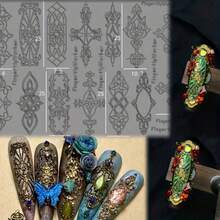 3D Transparent French Nail Art Mold - Gothic Medieval Celtic Knot & Jewelry Decor Embossing Template, Hollow Window Pattern, Suitable For Phone & DIY Handcraft Relief, Foot Design, Hand Embroidery Pattern, Embroidery Heat Transfer Sticker, Essential For Nail Artists, Nail Stamping, Nail Imprinting, Christmas Nail Art Stamp, Nail Art Supplies, Nail Mold, Reusable Nail Template, Nail Art Landscape Template