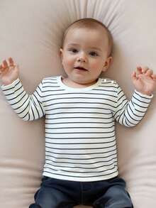 Pijamas unisex de otoño para bebé, paquete de 3, camisetas de manga larga acanaladas con rayas de color liso, de 0 a 12 meses - Colores mixtos - Ver 7