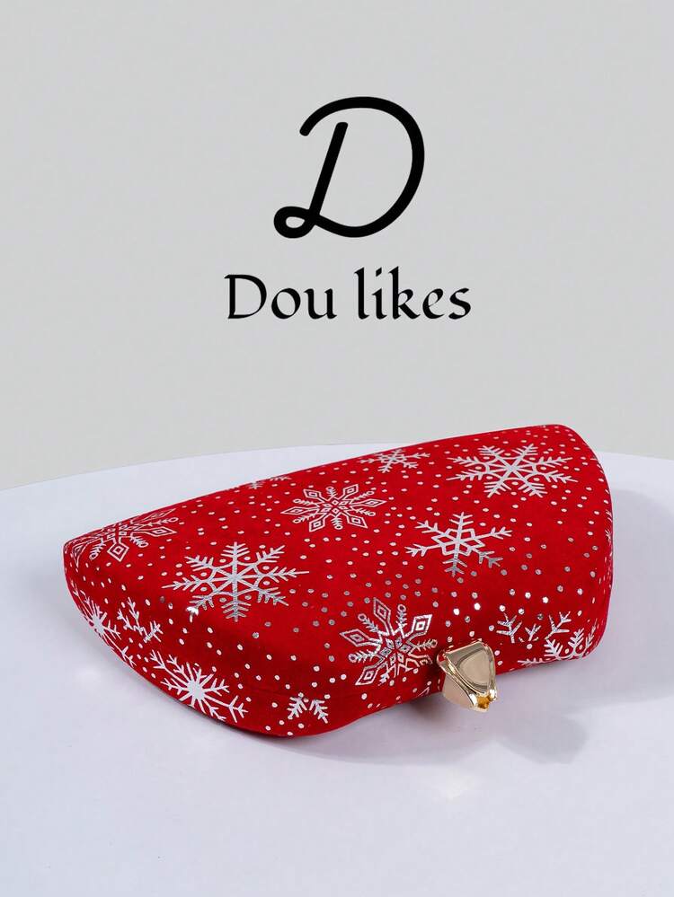 1 件红色圣诞手拿包，带雪花花扣设计，优雅晚宴手提包，适合圣诞派对、正式场合、婚礼、联欢晚会和庆典 - 紅色 - 查看 4